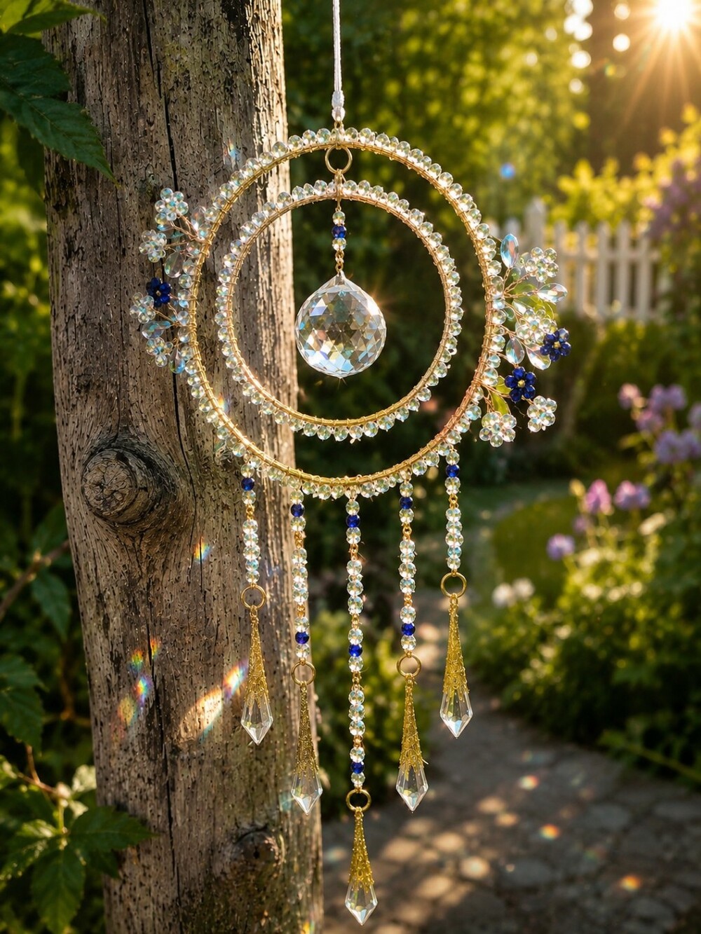 Handmade Double Hoop Crystal Suncatcher